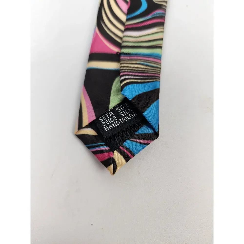 Barry Wang Psychedelic Swirls Colorful Necktie 70s Costume Fathers Day Fun Funky